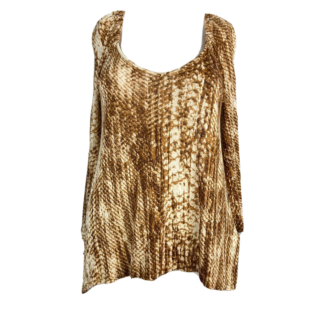Lucky Brand Shirt Womens Sz S Brown Snake Print Stretch V‎ Neck Long Sleeve